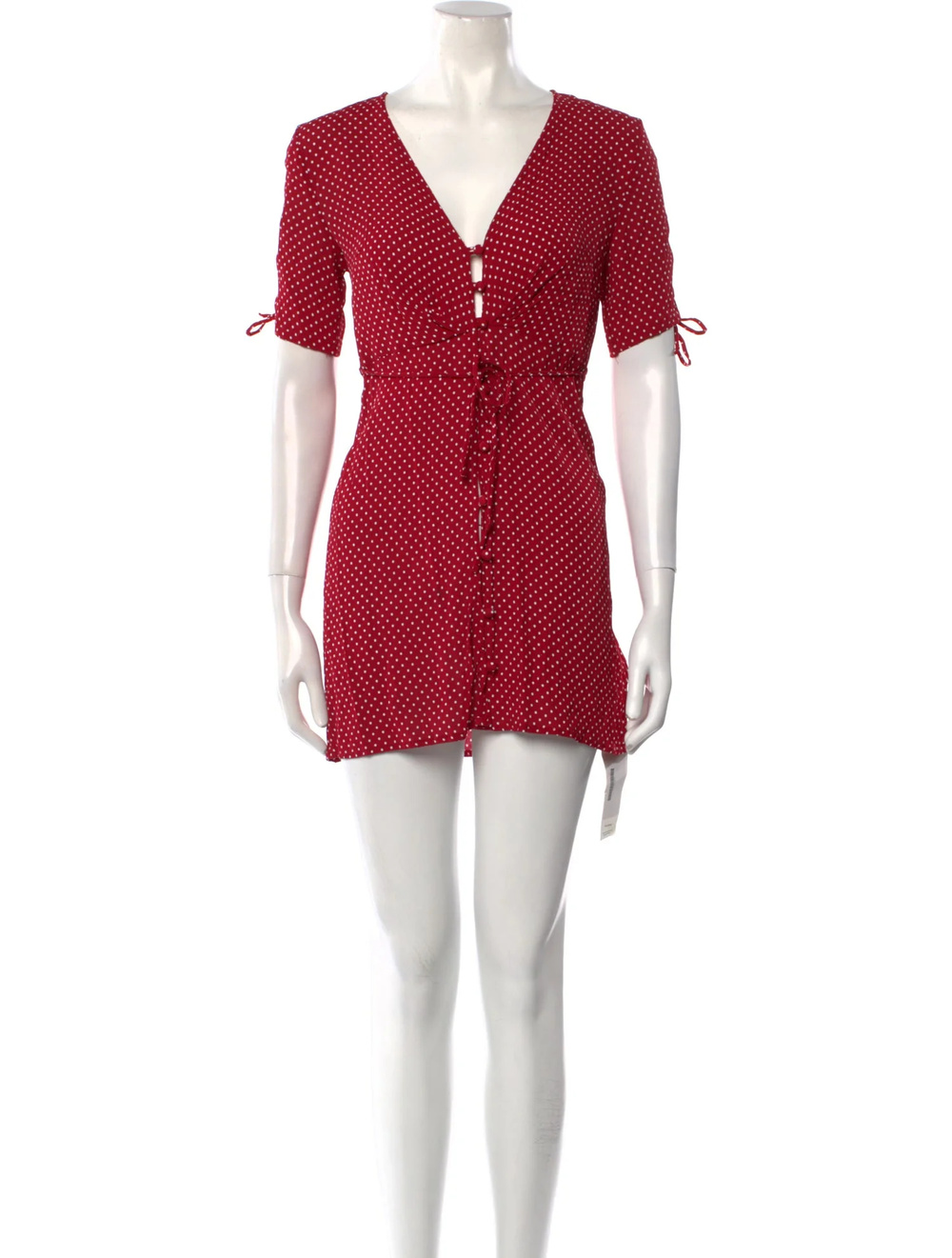 For Love And Lemons Polka Dot Mini Dress Tie Sleeve Red White Size S